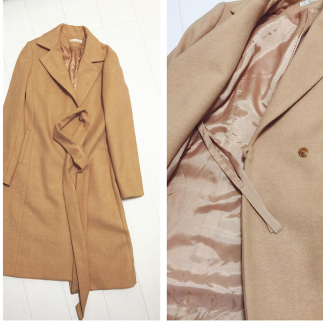 カシミヤ コート ベージュ キャメル レディースのジャケット/アウター(ロングコート)の商品写真