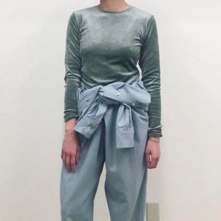 BASERANGE OMO longsleeveT ARMY ベロアT(カットソー(長袖/七分))