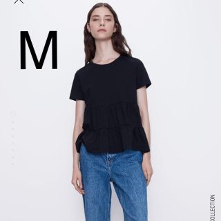 ザラ(ZARA)のZARA フリル付きTシャツ　M(Tシャツ(半袖/袖なし))