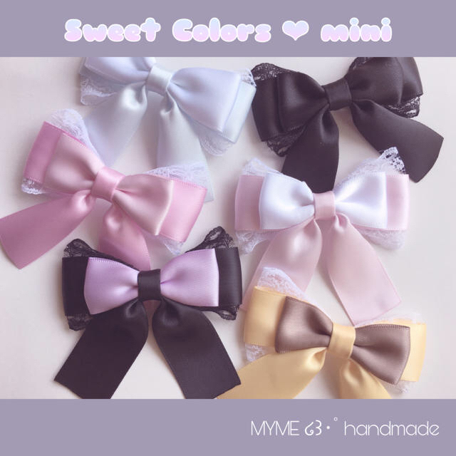 Sweet Colors mini ♡ 2段リボン ♡ さんりお風 ハンドメイドのアクセサリー(ヘアアクセサリー)の商品写真