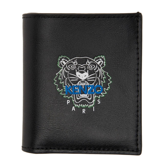 新品 正規 KENZO タイガー ウォレット 二つ折り財布 黒 ブラック レザー