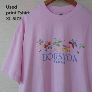 ☆US古着ビッグサイズ！XL/ベビーピンク/ちょうちょ/プリントTシャツ(Tシャツ/カットソー(半袖/袖なし))