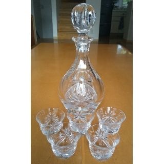 ボヘミア クリスタル(BOHEMIA Cristal)の【美品】ボヘミア BOHEMIA Crystal デカンタ&ショットグラス5個(グラス/カップ)