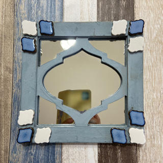 モロッカン柄 木枠型どりコレベリポイントタイル鏡...♪*ﾟ(壁掛けミラー)