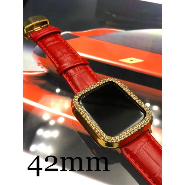 42mm アップルウォッチ用カスタムダイヤカバーセット 金×赤