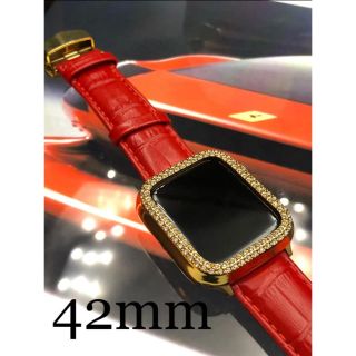 42mm アップルウォッチ用カスタムダイヤカバーセット 金×赤(腕時計(デジタル))