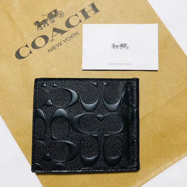 COACH(コーチ)の【とも様専用】COACH マネークリップ コーチ シグネチャー ブラック メンズのファッション小物(マネークリップ)の商品写真