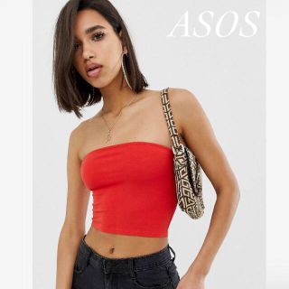 エイソス(asos)のASOS クロップド チューブトップ レッド(ベアトップ/チューブトップ)