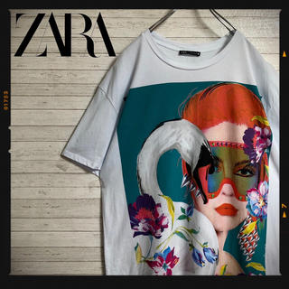 ザラ(ZARA)のZARA Tシャツ 半袖 カラープリント 白鳥 トルコ製(Tシャツ/カットソー(半袖/袖なし))