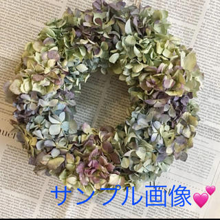 秋色紫陽花のドライリース・パープル＆ナチュラルグリーンミックス(リース)