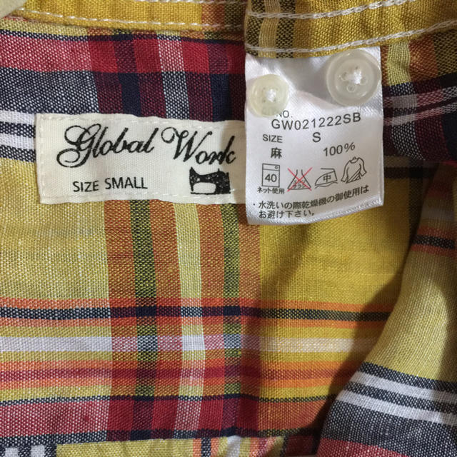 GLOBAL WORK(グローバルワーク)のGLOBAL WORK メンズ チェックシャツ 7分袖 S 麻 メンズのトップス(シャツ)の商品写真