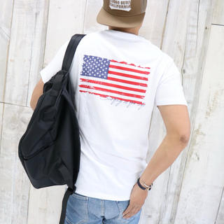 ディーゼル(DIESEL)のアメリカンフラッグバックプリントTシャツ　Sサイズ　ホワイト　パタゴニア(Tシャツ/カットソー(半袖/袖なし))