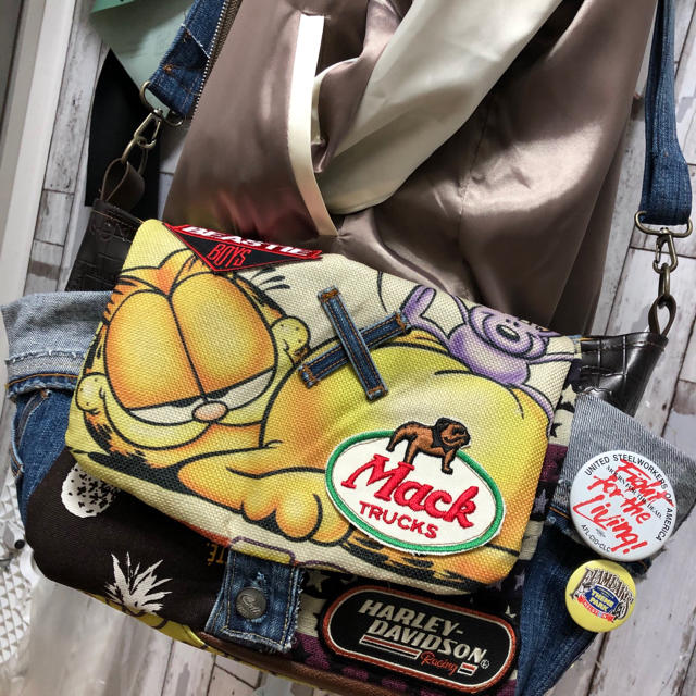 No.401【DENIM✖️カモフラ 全面あおりポケット 巾着ToteBAG✨】 バッグ