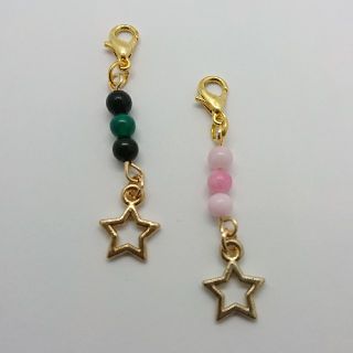 ハンドメイド チャームセット 星 緑 黒 ピンク マスクチャーム(チャーム)