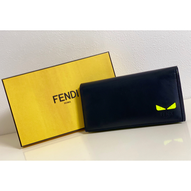 FENDI フェンディ 長財布 モンスター 黒×ネオンイエロー