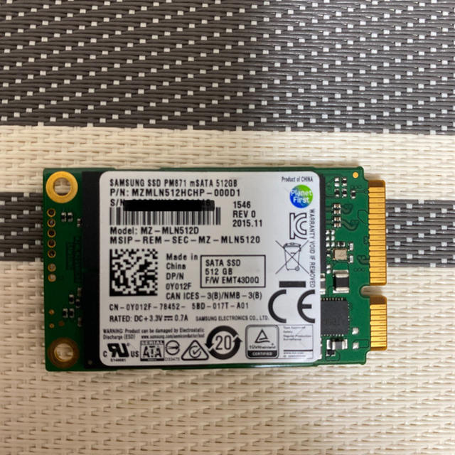 SAMSUNG(サムスン)のSamsung SSD PM871 mSATA 512GB スマホ/家電/カメラのPC/タブレット(PCパーツ)の商品写真