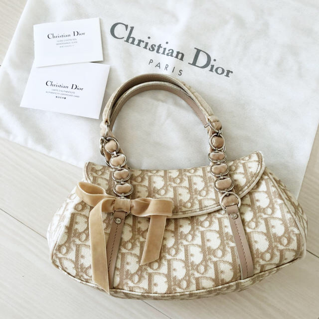 Christian Dior トロッター ロマンティック リボン ハンドバッグ