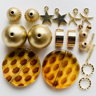 夏　ゴールド　星　ヒョウ柄　ピアス　イヤリング　ハンドメイド　パーツ(各種パーツ)