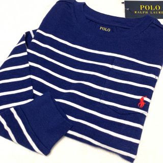 ポロラルフローレン(POLO RALPH LAUREN)の5/115 ネイビー 新品 ロングスリーブ ストライプ ポケットT(Tシャツ/カットソー)