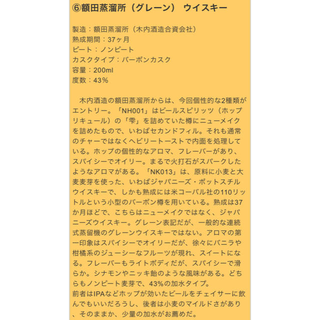 ウィスキー　2020年　限定品　未開封　額田蒸溜所(グレーン)/木内酒造合資会社 食品/飲料/酒の酒(ウイスキー)の商品写真