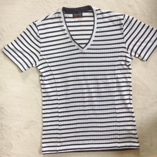 ニコルクラブフォーメン(NICOLE CLUB FOR MEN)のボーダー ＶネックTシャツ(Tシャツ/カットソー(半袖/袖なし))