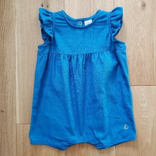 プチバトー(PETIT BATEAU)のプチバトー　ブルーリネン　74cm　ワンピース　ロンパース(ロンパース)