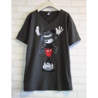 S～XXL新品マイケルジャクソンポーズミッキーマウスVパロディーTシャツグレー(Tシャツ(半袖/袖なし))