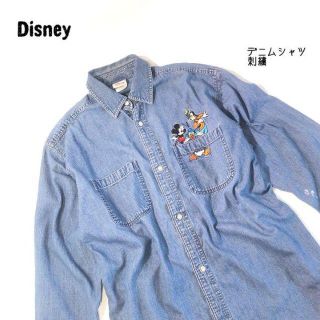 ディズニー(Disney)の希少 ディズニー 刺繍 ミッキー ドナルド グーフィー デニムシャツ(シャツ)