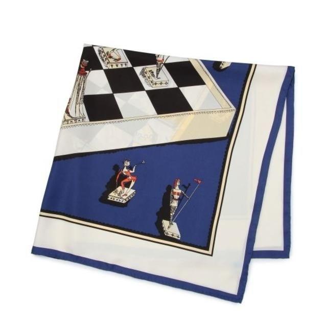 新品 manipuri マニプリ シルクスカーフ CHESS 88×88