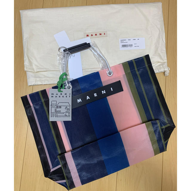 Marni◆フラワーカフェ　ストライプバッグ◆ナイトブルー