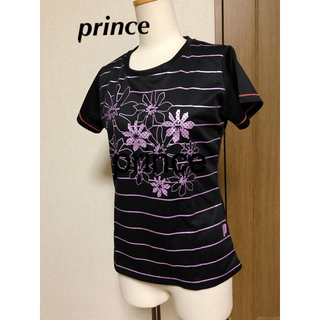 プリンス(Prince)のプリンス　テニスシャツ黒/紫ピンク　S(ウェア)