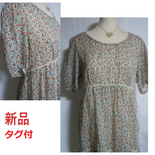 新品◆ふんわり小花柄レースがかわいいチュニック(シャツ/ブラウス(半袖/袖なし))