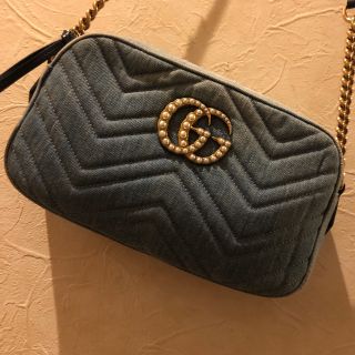 グッチ(Gucci)の美品＊GUCCI ＊GGマーモントチェーンバッグデニムレザー日本限定希少＊正規品(ショルダーバッグ)