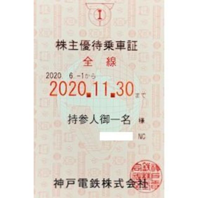 神戸電鉄　株主優待乗車証ピンク　全線　半年定期　2020.11.30　送料無料