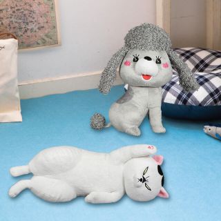 犬と猫どっちも飼ってると毎日たのしい　じゃれあいＢＩＧぬいぐるみ　2種セット(ぬいぐるみ)