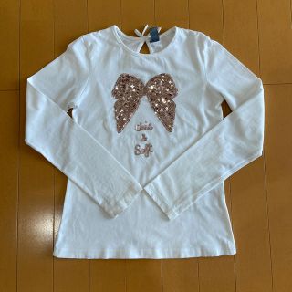 ザラキッズ(ZARA KIDS)のスパンコール　ピンクリボン　白　ロング　Tシャツ　120(Tシャツ/カットソー)