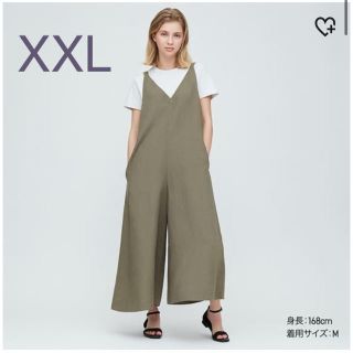 ユニクロ(UNIQLO)のユニクロ リネンブレンドサロペット XXL カーキ 今季 完売 大きいサイズ (サロペット/オーバーオール)