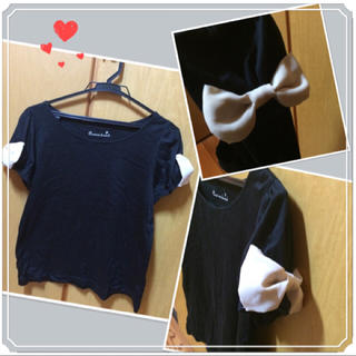 オペーク(OPAQUE)の袖リボントップス♡黒(Tシャツ(半袖/袖なし))