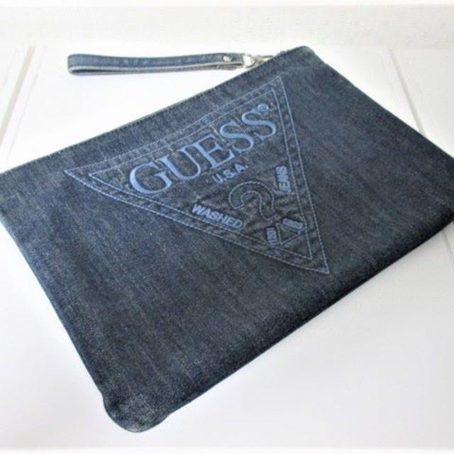 GUESS(ゲス)の☆GUESS ゲス ヴィンテージ加工 デニム地 クラッチバッグ☆インディゴ メンズのバッグ(その他)の商品写真