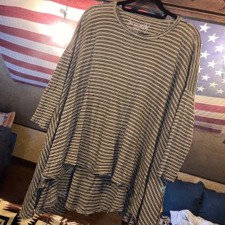 フリーピープル(Free People)のフリーピープル　アシメカットソー　カーキボーダー引越しセール❣️(カットソー(長袖/七分))