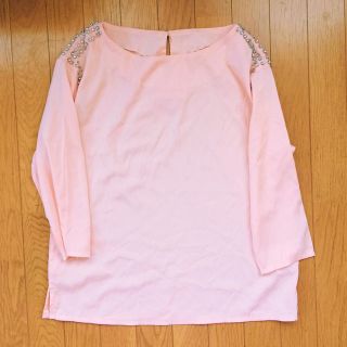 エイチアンドエム(H&M)のＨ＆Ｍ ビジュー付き ブラウス カットソー  ピンク(シャツ/ブラウス(長袖/七分))