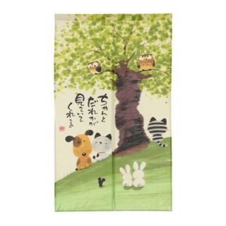 【新品】のれん ロング 和風 和 メッセージ 犬 ねこ ふくろう 約85×150(のれん)