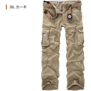 W40/4XL☆ミリタリーカーゴパンツ☆無地～迷彩柄☆8ポケット☆色：カーキ(ワークパンツ/カーゴパンツ)