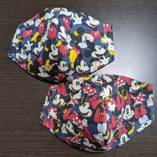 ディズニー(Disney)のハンドメイド インナーマスク ディズニーデニム調ミッキー＆ミニー✕星柄大人用２枚(その他)