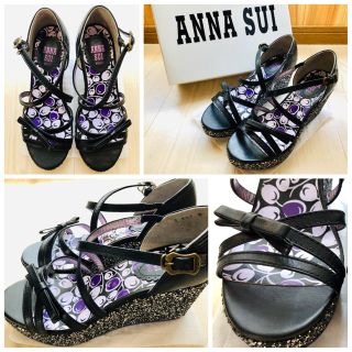 アナスイ(ANNA SUI)のアナスイ ウエッジソール サンダル 本革 黒×パープル M 23～23.5cm(サンダル)