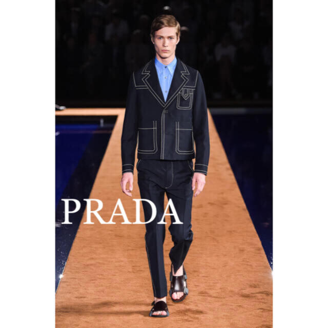 prada 15ss ステッチ スラックス 46 ネイビー