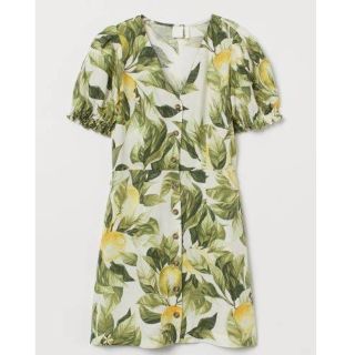 エイチアンドエム(H&M)のH&M✴️46レモン🍋パフスリーブワンピース(ミニワンピース)