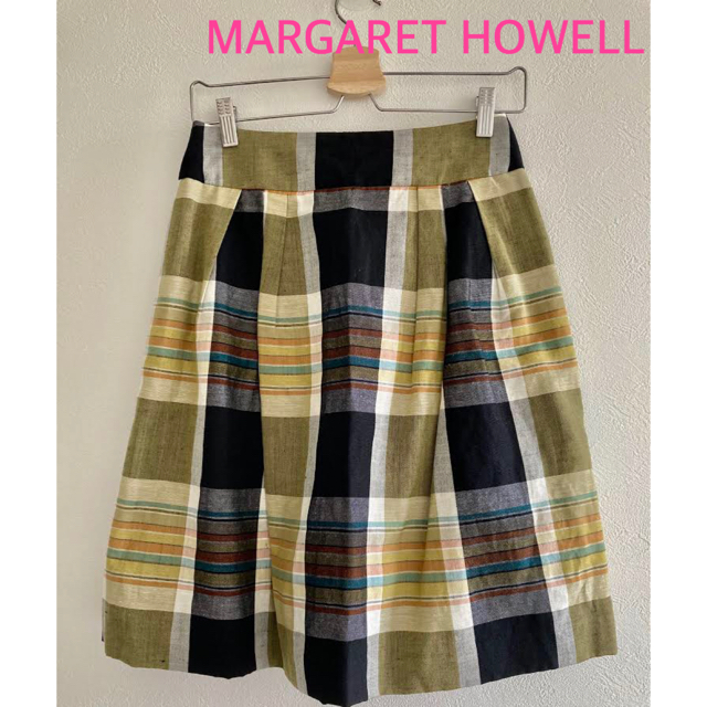 MARGARET HOWELL(マーガレットハウエル)のマーガレットハウエル　MARGARET HOWELL 麻チェックスカート レディースのスカート(ひざ丈スカート)の商品写真