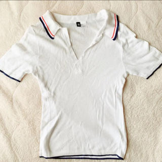 エイチアンドエム(H&M)のH&M レディース 夏 Tシャツ襟付き 白 ライン 赤青 ホワイト(Tシャツ(半袖/袖なし))
