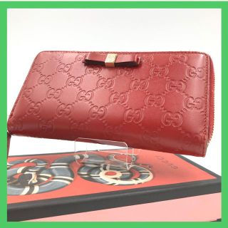 グッチ(Gucci)の✨良品‼️✨ グッチ  GG シマ リボン ラウンドファスナー 長財布(財布)